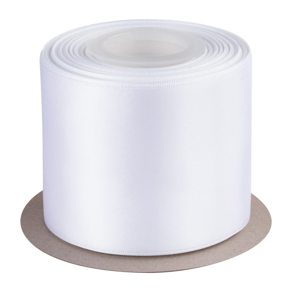 3" Inch Double Faced Satin Ribbon White Solid Polyester Craft Ribbon - 25 Yards Perfect for Gift Wrapping, Crafts, Wreath, Wedding Party Ceremony Decoration, Floral Arrangement, Sewing