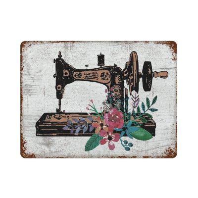 Floral Sewing Machine Retro Sign Craft Room Decor Vintage Art Poster Metal Tin Sign Home Decor Sewing Room Decor Roses Decor Plaque Poster for Home Garden Farmhouse Garage Decor 12x16 Inch