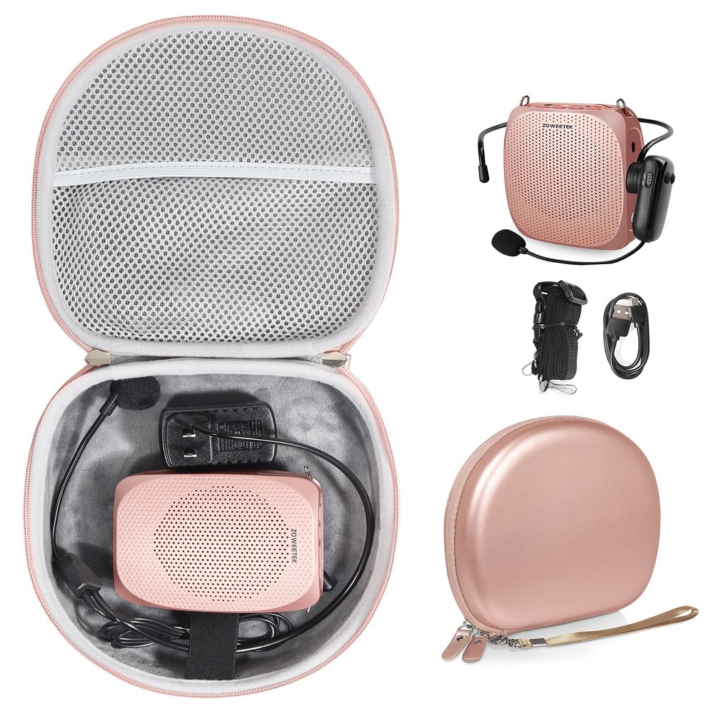 CaseSack Case for Voice Amplifier Compatible with ZOWEETEK, SHIDU, Giecy, Moukey, ResponseBridge Hard EVA Protective Travel Carrying Case with Storage Pocket(Rose Gold)