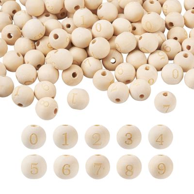 100pcs Number Wood Large Hole Round Beads 15~16x14~15mm Unfinished European Wooden Loose Beads Spacers Engraved with 0~9 Number for DIY Bracelets Jewelry Making, Hole: 4mm