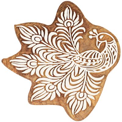 IBA Indianbeautifulart Textile Printing Block Peacock Hand Carved Wooden Stamp Wood Block Printing Textile Stamp for Fabric/Pottery Blocks- 5 Inches