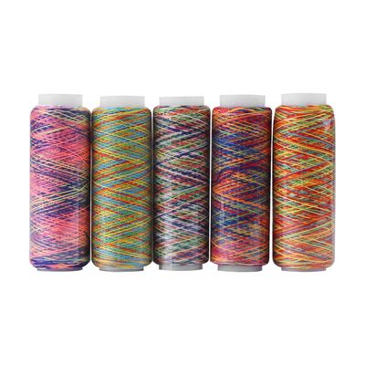 Embroidery Thread 5 Pack Variegated Multicolor Gradient Sewing Quilting Spools High Strength Rainbow Color Thread for Garment Repair DIY Crafts Home Use Travel Emergency
