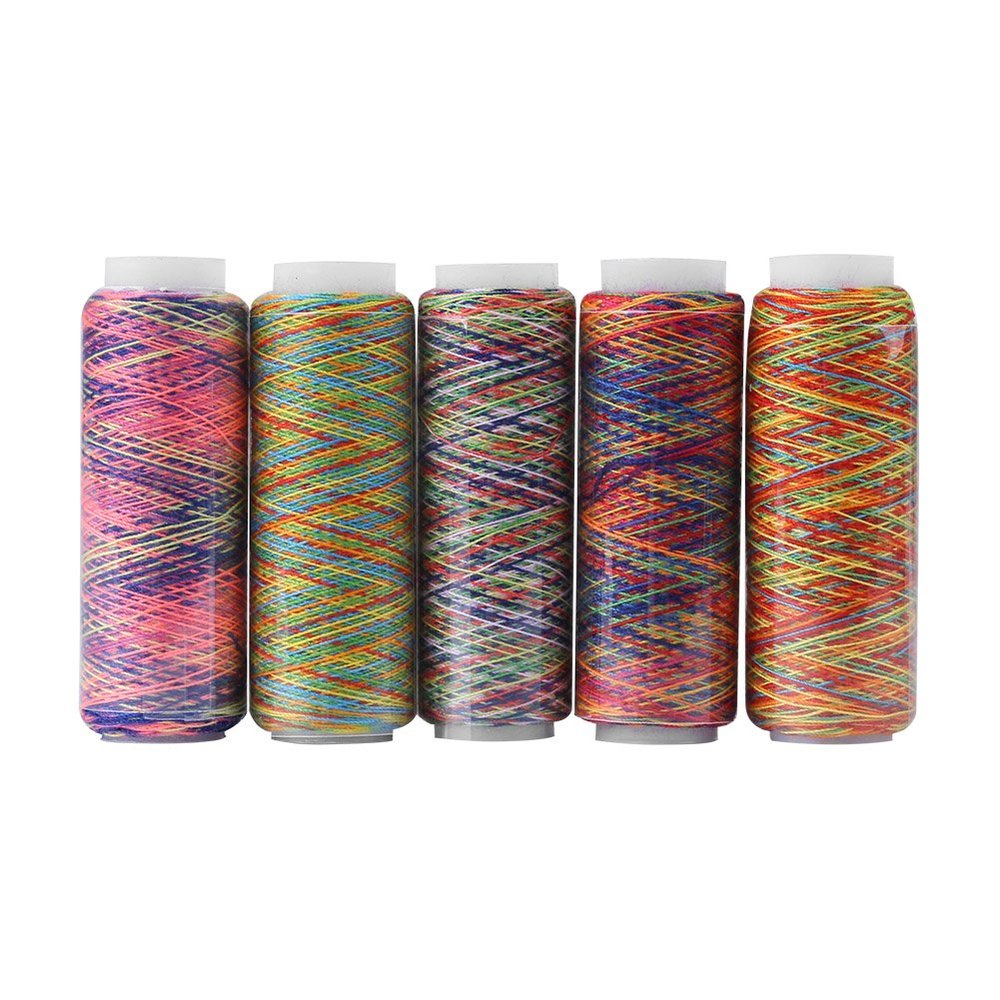 Embroidery Thread 5 Pack Variegated Multicolor Gradient Sewing Quilting Spools High Strength Rainbow Color Thread for Garment Repair DIY Crafts Home Use Travel Emergency