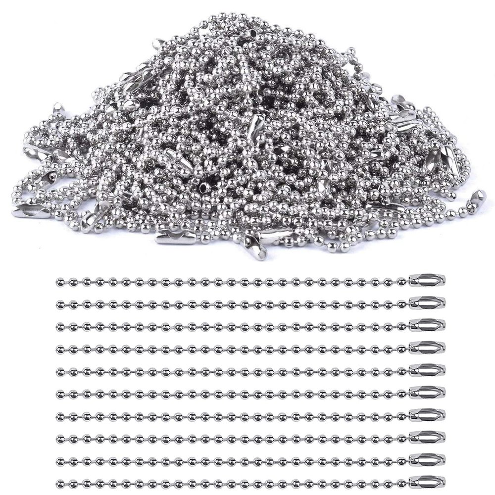 SHOUCAN 1000 Pcs Ball Bead Chain 2.4 Mm Diameter, Metal Beaded Chain Tag Suitable for Key Chains, DIY Craft Creation, Silver,Length 12cm