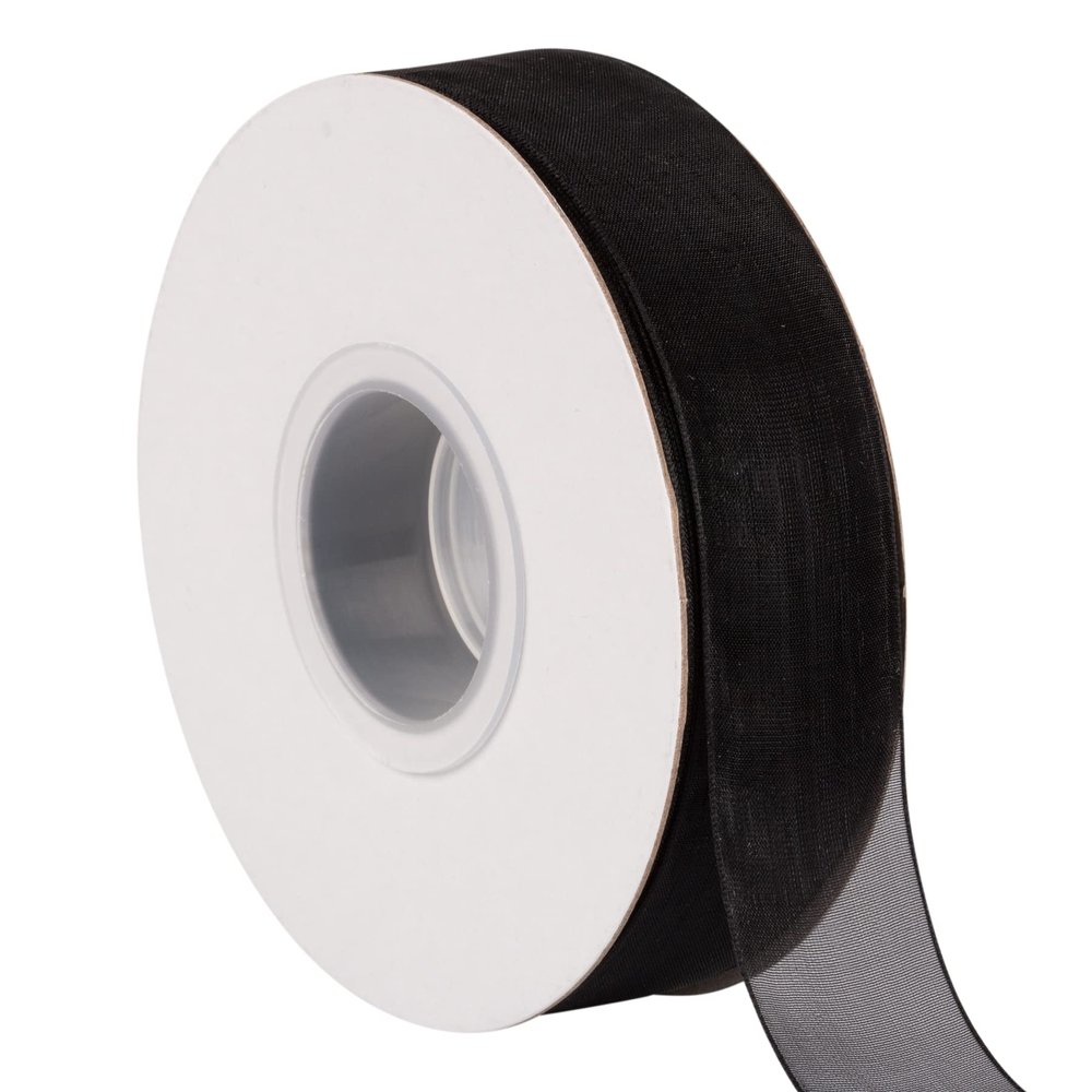 1 Sheer Organza Ribbon, Black Shimmer Chiffon Ribbon for DIY Crafts Wedding Party Decorations, Gift Wrapping Bridal Bouquets (50 Yards)