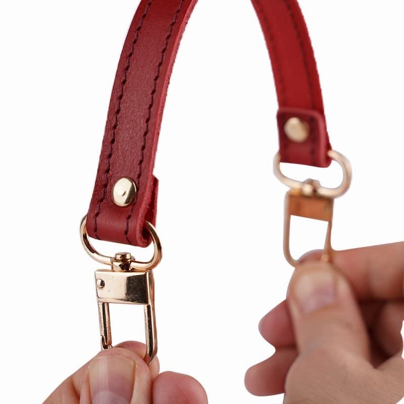 Leather Replacement Top Handle in Cherry Red Compatible with NeoNoe and Designer Bags, Wide Leather Short Handle and U-Shaped Leather Strap