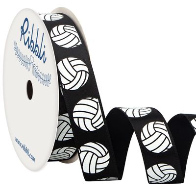 Ribbli Satin Volleyball Ribbon,5/8-Inch x 10-Yard,Black Volleyball Ribbon Use for Team Hair Bows,Wreath,Sport Lanyards,Gift Wrapping,Party Decoration,All Crafting and Sewing