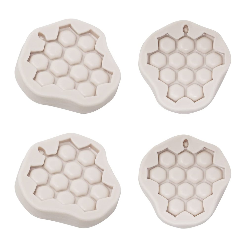 Honbay 4PCS Cute Bee Hive Silicone Honeycomb Pendant & Fondant Chocolate Candy Resin Mold (Light Grey)