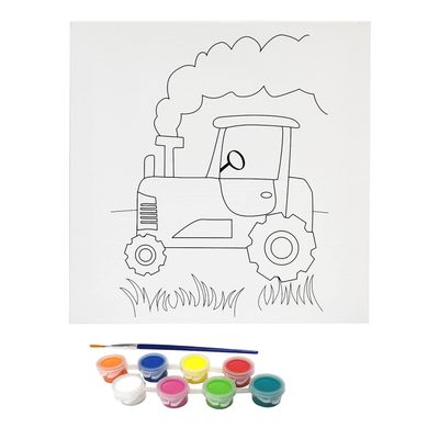 Misco Toys Canvas Paint Party Kits, 11 piece Art kit Pre-Drawn Outline Canvas for Paint and Sip 8 Colors and Brush Included, Great Gift for Kids 4+ and Adults Too! (Tractor)