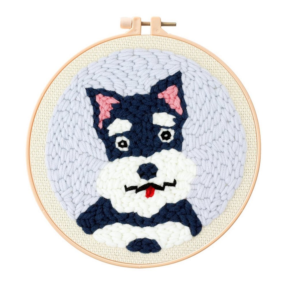 Feltsky Schnauzer Punch Needle Kit for Beginners, Including 8 INCH Hoop, Pattern, Cotton Threads, Punch Needles, Needle Threader, Instruction