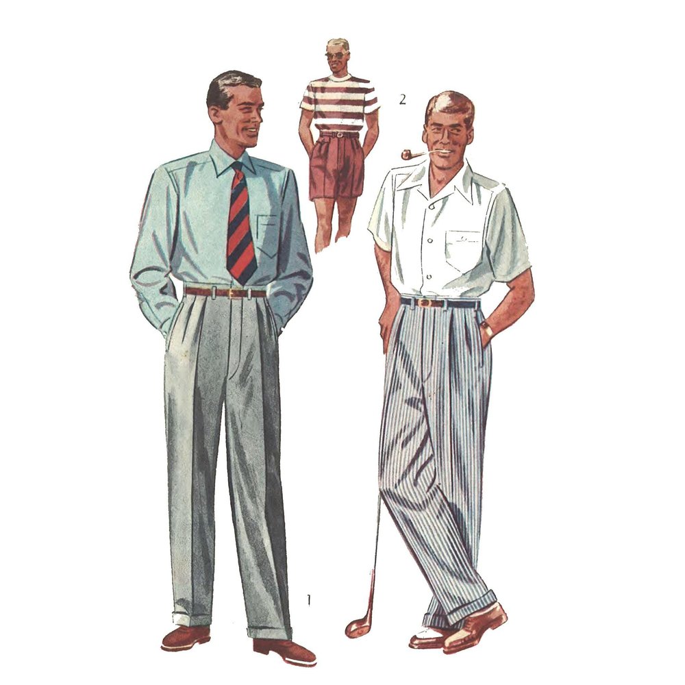 1950's Sewing Pattern: Mens Pants - Slacks Trousers Shorts - Waist 28 (71.1cm)