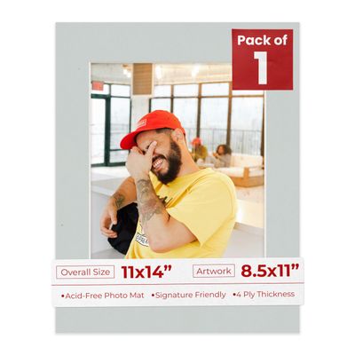 Poster Palooza 11x14 Mat Bevel Cut for 8.5x11 Photos - Acid Free Grey Precut Matboard With Backing Board and Crystal Clear, Self Seal Photo Mat Bag - For Pictures, Photos, Framing - 4-ply Thickness