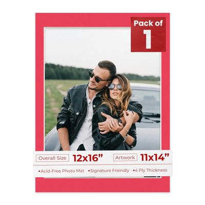 12x16 Mat Bevel Cut for 11x14 Photos - Acid Free Cardinal Red Precut Matboard With Backing Board and Crystal Clear, Self Seal Photo Mat Bag - For Pictures, Photos, Framing - 4-ply Thickness