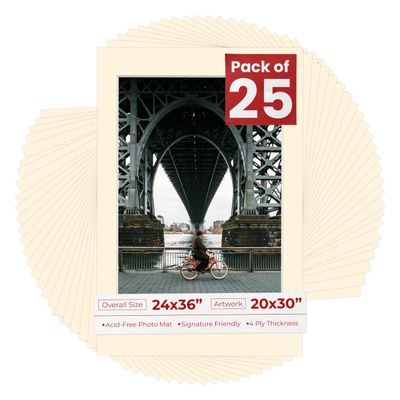 Poster Palooza Pack of 25 Acid Free 24x36 Mats Bevel Cut for 20x30 Photos - Cream Precut Matboards For Pictures, Photos, Framing - 4-ply Thickness