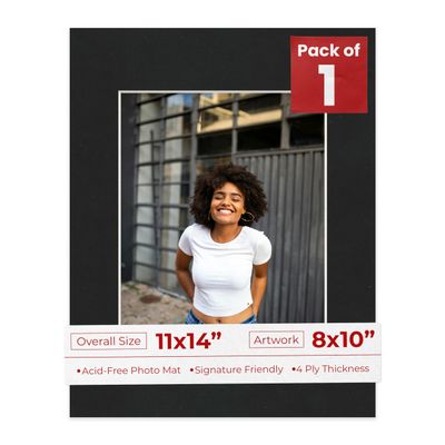 11x14 Mat Bevel Cut for 8x10 Photos - Acid Free Black Suede Precut Matboard With Backing Board and Crystal Clear, Self Seal Photo Mat Bag - For Pictures, Photos, Framing - 4-ply Thickness