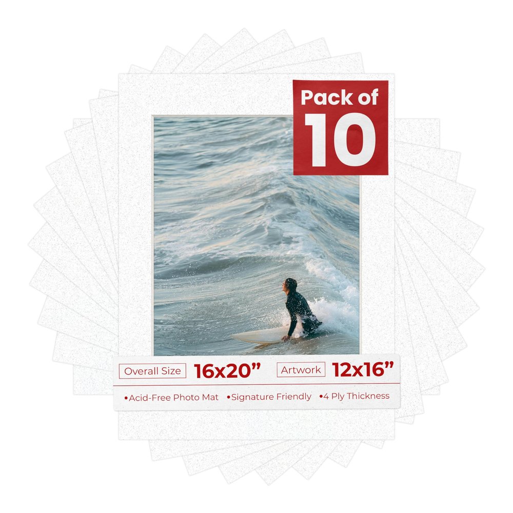 Poster Palooza Pack of TEN 16x20 Mats Bevel Cut for 12x16 Photos - Acid Free Oyster Shell White Precut Matboards For Pictures, Photos, Framing - 4-ply Thickness
