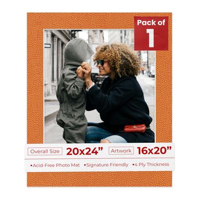 20x24 Mat Bevel Cut for 16x20 Photos - Acid Free Basketball Texture Precut Matboard With Backing Board and Crystal Clear, Self Seal Photo Mat Bag - For Pictures, Photos, Framing - 4-ply Thickness