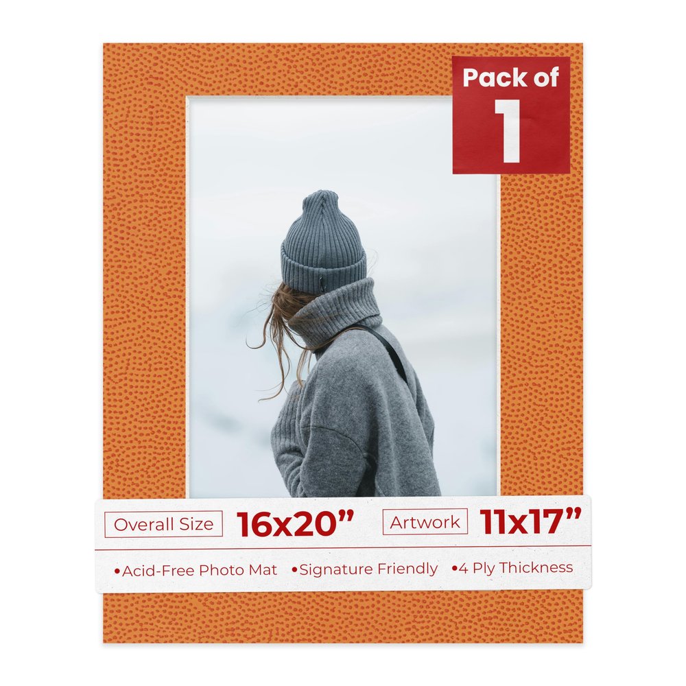Poster Palooza 16x20 Mat Bevel Cut for 11x17 Photos - Acid Free Basketball Texture Precut Matboard - For Pictures, Photos, Framing - 4-ply Thickness