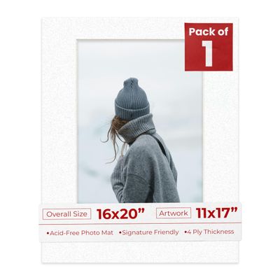 Poster Palooza 16x20 Mat Bevel Cut for 11x17 Photos - Acid Free Oyster Shell White Precut Matboard - For Pictures, Photos, Framing - 4-ply Thickness
