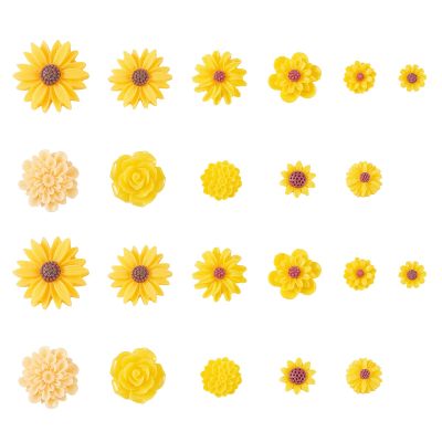 LiqunSweet 33 Pcs 11 Styles Mini Yellow Daisy Flower Slime Charms Flatback Rose Dahlia Sunflower Button for DIY Hair Clip Headband Cell Phone Case Scrapbooking Embelishments