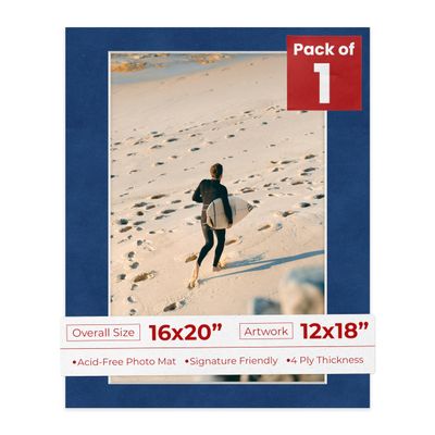 Poster Palooza 16x20 Mat Bevel Cut for 12x18 Photos - Acid Free Brooke Blue Suede Precut Matboard - for Pictures, Photos, Framing - 4-ply Thickness