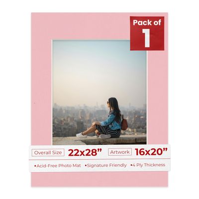 Poster Palooza 22x28 Mat Bevel Cut for 16x20 Photos - Acid Free Pink Precut Matboard - For Pictures, Photos, Framing - 4-ply Thickness