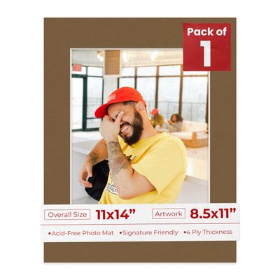11x14 Mat Bevel Cut for 8.5x11 Photos - Acid Free Aged Oak Brown Precut Matboard With Backing Board and Crystal Clear, Self Seal Mat Bag - For Pictures, Framing - 4-ply Thickness