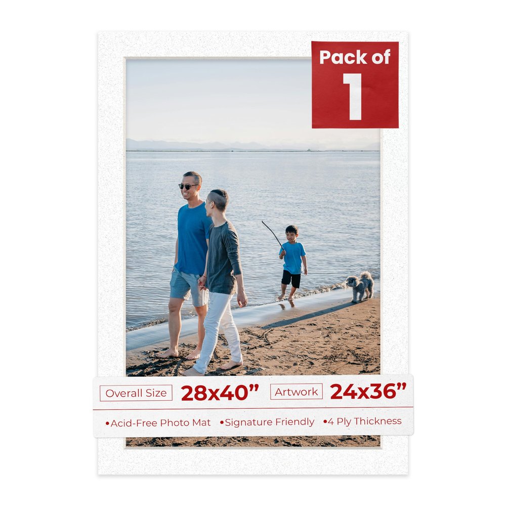 28x40 Mat Bevel Cut for 24x36 Photos - Acid Free Oyster Shell White Precut Matboard With Backing Board and Crystal Clear, Self Seal Photo Mat Bag - For Pictures, Photos, Framing - 4-ply Thickness