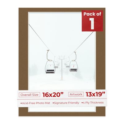 Poster Palooza 16x20 Mat Bevel Cut for 13x19 Photos - Acid Free Aged Oak Brown Precut Matboard - For Pictures, Photos, Framing - 4-ply Thickness