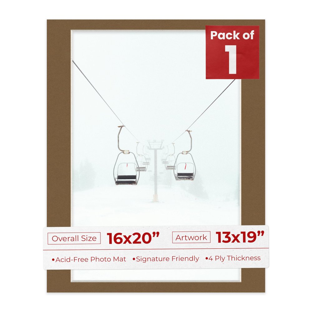 Poster Palooza 16x20 Mat Bevel Cut for 13x19 Photos - Acid Free Aged Oak Brown Precut Matboard - For Pictures, Photos, Framing - 4-ply Thickness