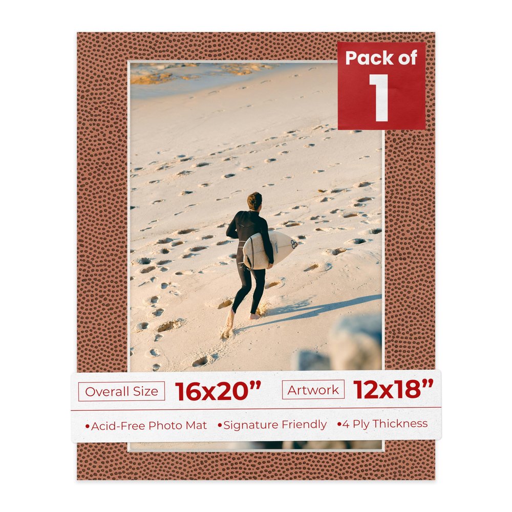 Poster Palooza 16x20 Mat Bevel Cut for 12x18 Photos - Acid Free Football Texture Precut Matboard - For Pictures, Photos, Framing - 4-ply Thickness