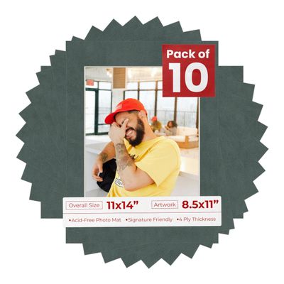 Poster Palooza Pack of TEN 11x14 Mats Bevel Cut for 8.5x11 Photos - Acid Free Dark Grey Suede Precut Matboards For Pictures, Photos, Framing - 4-ply Thickness