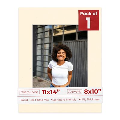 Poster Palooza 11x14 Mat Bevel Cut for 8x10 Photos - Acid Free Cream Precut Matboard With Backing Board and Crystal Clear, Self Seal Photo Mat Bag - For Pictures, Photos, Framing - 4-ply Thickness