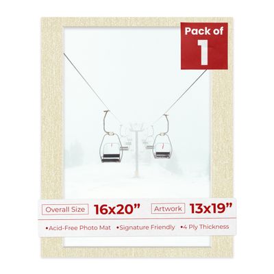 Poster Palooza 16x20 Mat Bevel Cut for 13x19 Photos - Acid Free Fresh Linen Canvas Precut Matboard - For Pictures, Photos, Framing - 4-ply Thickness