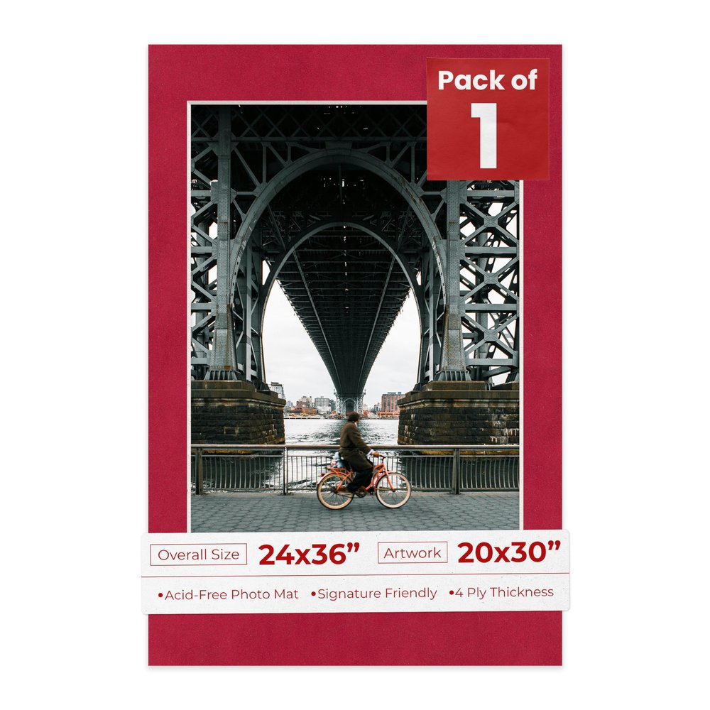 Poster Palooza 24x36 Mat Bevel Cut for 20x30 Photos - Acid Free Bright Red Suede Precut Matboard - For Pictures, Photos, Framing - 4-ply Thickness