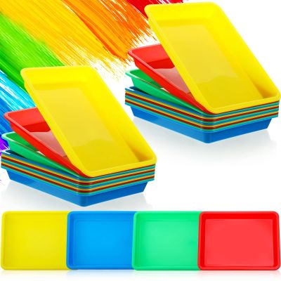 Jetec 24 Pcs Multicolor Plastic Art Trays 10.9 x 8.4 Inch Classroom Activity Crafts Trays Art Serving Organizer Bulk for School Teacher Supplies Painting Beads Storage DIY Projects Educational Use
