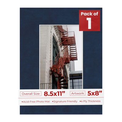 Poster Palooza 8.5x11 Mat Bevel Cut for 5x8 Photos - Acid Free Navy Suede Precut Matboard - For Pictures, Photos, Framing - 4-ply Thickness
