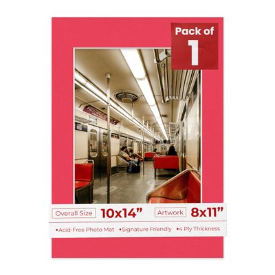 10x14 Mat Bevel Cut for 8x11 Photos - Acid Free Cardinal Red Precut Matboard With Backing Board and Crystal Clear, Self Seal Photo Mat Bag - For Pictures, Photos, Framing - 4-ply Thickness