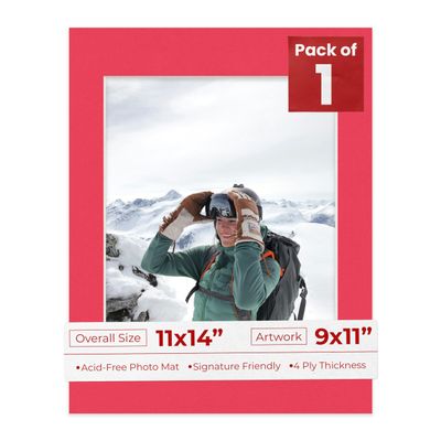 11x14 Mat Bevel Cut for 9x11 Photos - Acid Free Cardinal Red Precut Matboard With Backing Board and Crystal Clear, Self Seal Photo Mat Bag - For Pictures, Photos, Framing - 4-ply Thickness