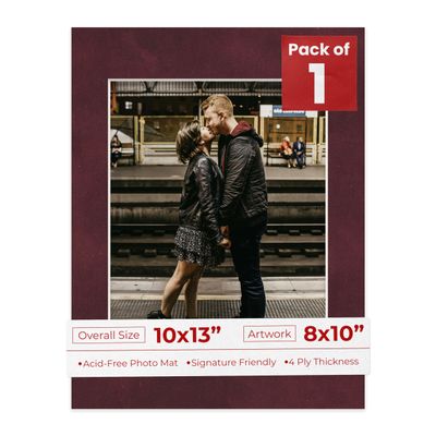 Poster Palooza 10x13 Mat Bevel Cut for 8x10 Photos - Acid Free Dark Red Suede Precut Matboard - For Pictures, Photos, Framing - 4-ply Thickness