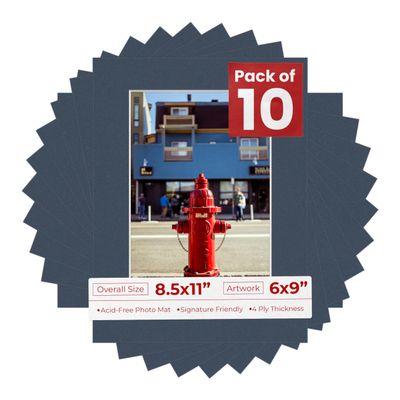 Poster Palooza Pack of TEN 8.5x11 Mats Bevel Cut for 6x9 Photos - Acid Free Navy Precut Matboards For Pictures, Photos, Framing - 4-ply Thickness