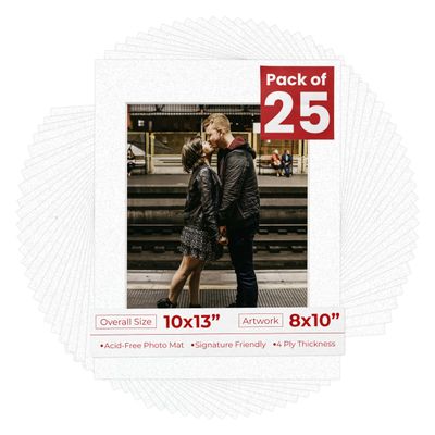 Poster Palooza Pack of 25 Acid Free 10x13 Mats Bevel Cut for 8x10 Photos - Oyster Shell White Precut Matboards For Pictures, Photos, Framing - 4-ply Thickness