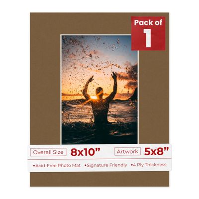 8x10 Mat Bevel Cut for 5x8 Photos - Acid Free Basketball Texture Precut Matboard With Backing Board and Crystal Clear, Self Seal Photo Mat Bag - For Pictures, Photos, Framing - 4-ply Thickness