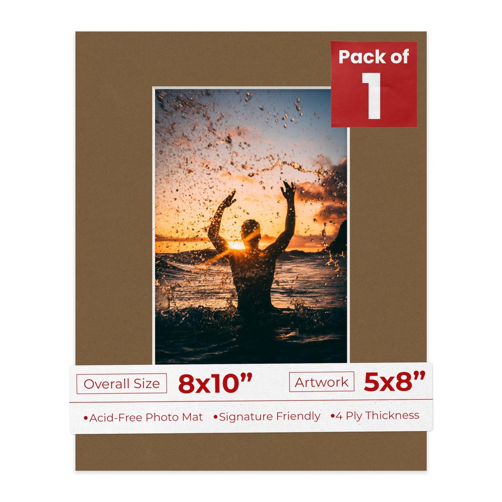 8x10 Mat Bevel Cut for 5x8 Photos - Acid Free Basketball Texture Precut Matboard With Backing Board and Crystal Clear, Self Seal Photo Mat Bag - For Pictures, Photos, Framing - 4-ply Thickness