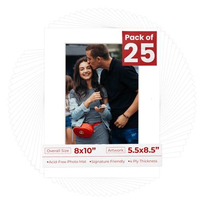 Poster Palooza Pack of 25 Acid Free 8x10 Mats Bevel Cut for 5.5x8.5 Photos - Golf Ball Texture Precut Matboards For Pictures, Photos, Framing - 4-ply Thickness