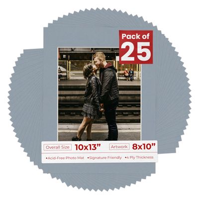 Poster Palooza Pack of 25 Acid Free 10x13 Mats Bevel Cut for 8x10 Photos - Mid Grey Precut Matboards For Pictures, Photos, Framing - 4-ply Thickness