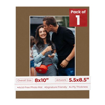 8x10 Mat Bevel Cut for 5.5x8.5 Photos - Acid Free Basketball Texture Precut Matboard With Backing Board and Crystal Clear, Self Seal Photo Mat Bag - For Pictures, Photos, Framing - 4-ply Thickness