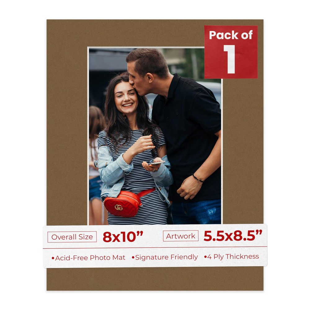 8x10 Mat Bevel Cut for 5.5x8.5 Photos - Acid Free Basketball Texture Precut Matboard With Backing Board and Crystal Clear, Self Seal Photo Mat Bag - For Pictures, Photos, Framing - 4-ply Thickness