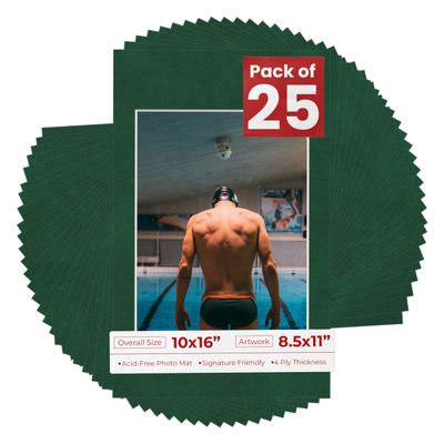 Poster Palooza Pack of 25 Acid Free 10x16 Mats Bevel Cut for 8.5x11 Photos - Green Suede Precut Matboards For Pictures, Photos, Framing - 4-ply Thickness