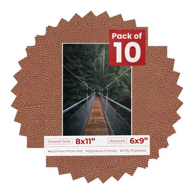 Poster Palooza Pack of TEN 8x11 Mats Bevel Cut for 6x9 Photos - Acid Free Football Texture Precut Matboards For Pictures, Photos, Framing - 4-ply Thickness